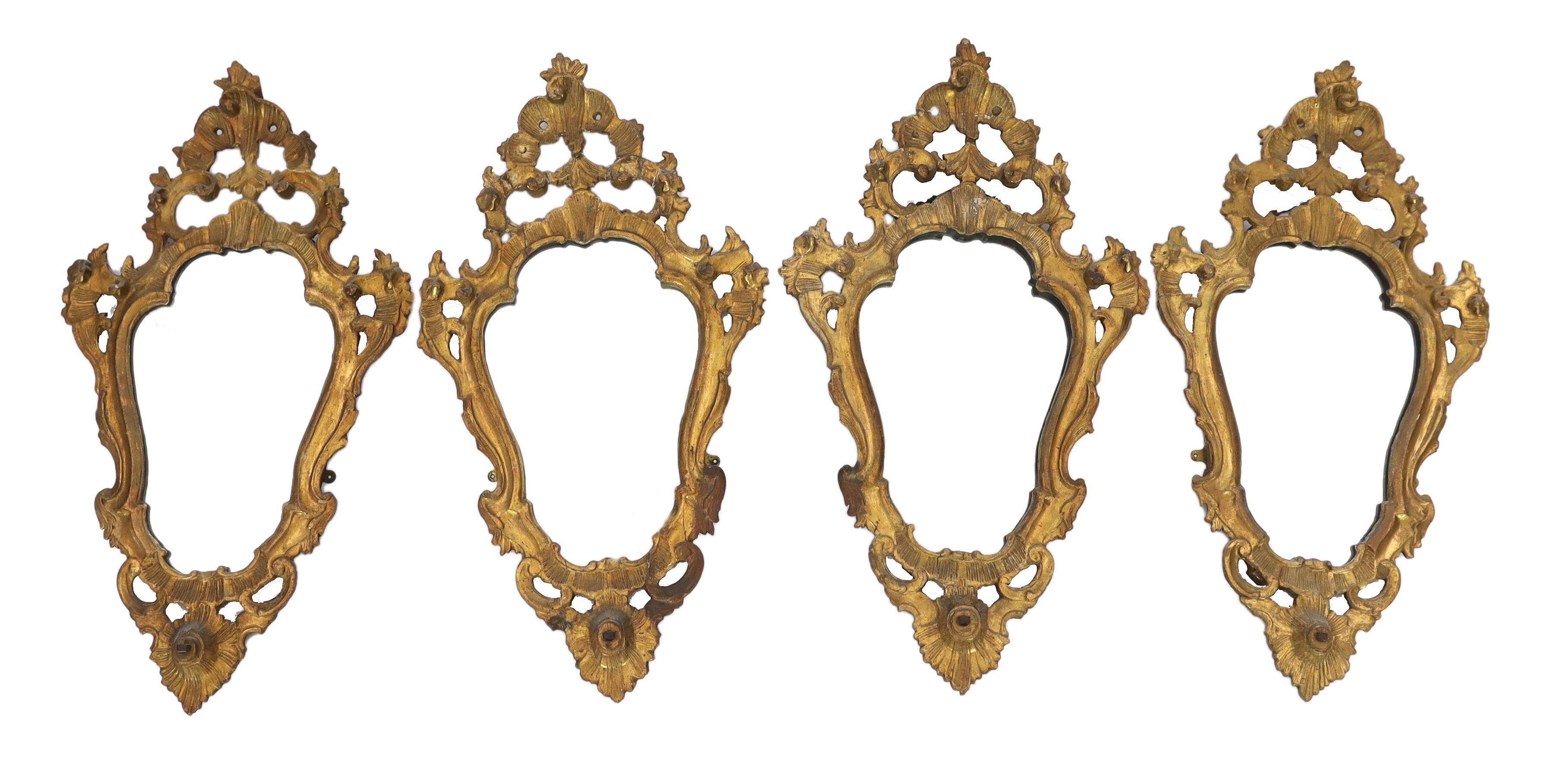 A set of four 19th century Italian giltwood wall mirrors 48cm wide, 83cm high